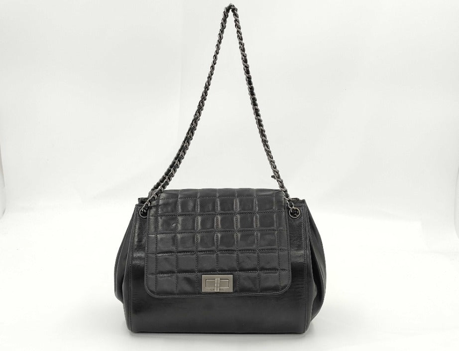 Chanel Vintage Reissue Square Flap Bag Leather, BLACK, LEATHER, Shoulder bag