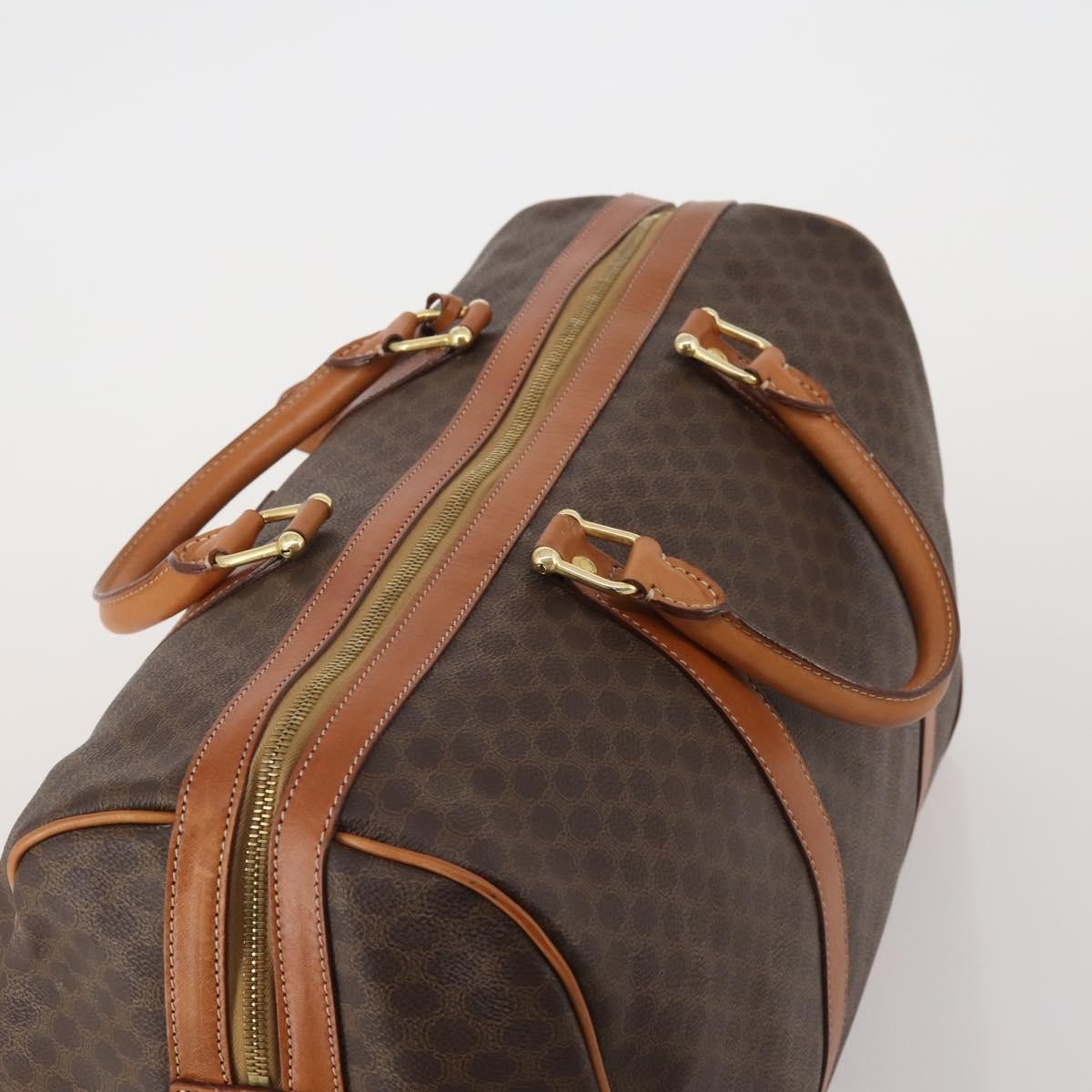 Celine Boston Triomphe Coated Canvas, Brown, PVC, Handbag