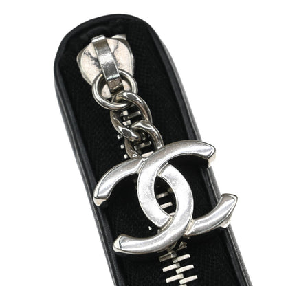 Chanel CC Charm Zip Around Quilted Lambskin, Black, Leather, Wallet