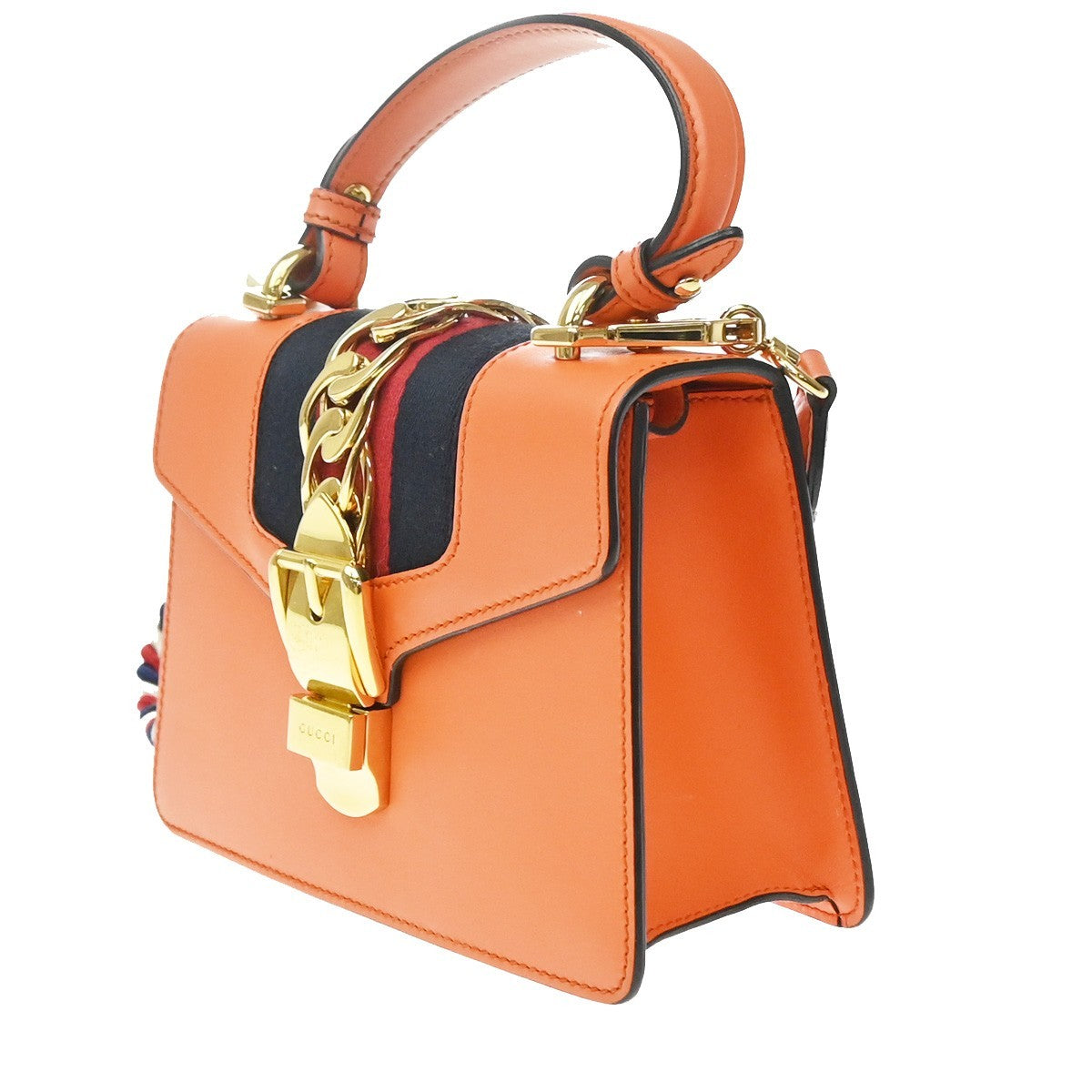 Gucci Sylvie Leather, Orange, Leather, Handbag
