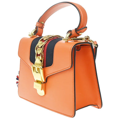 Gucci Sylvie Leather, Orange, Leather, Handbag