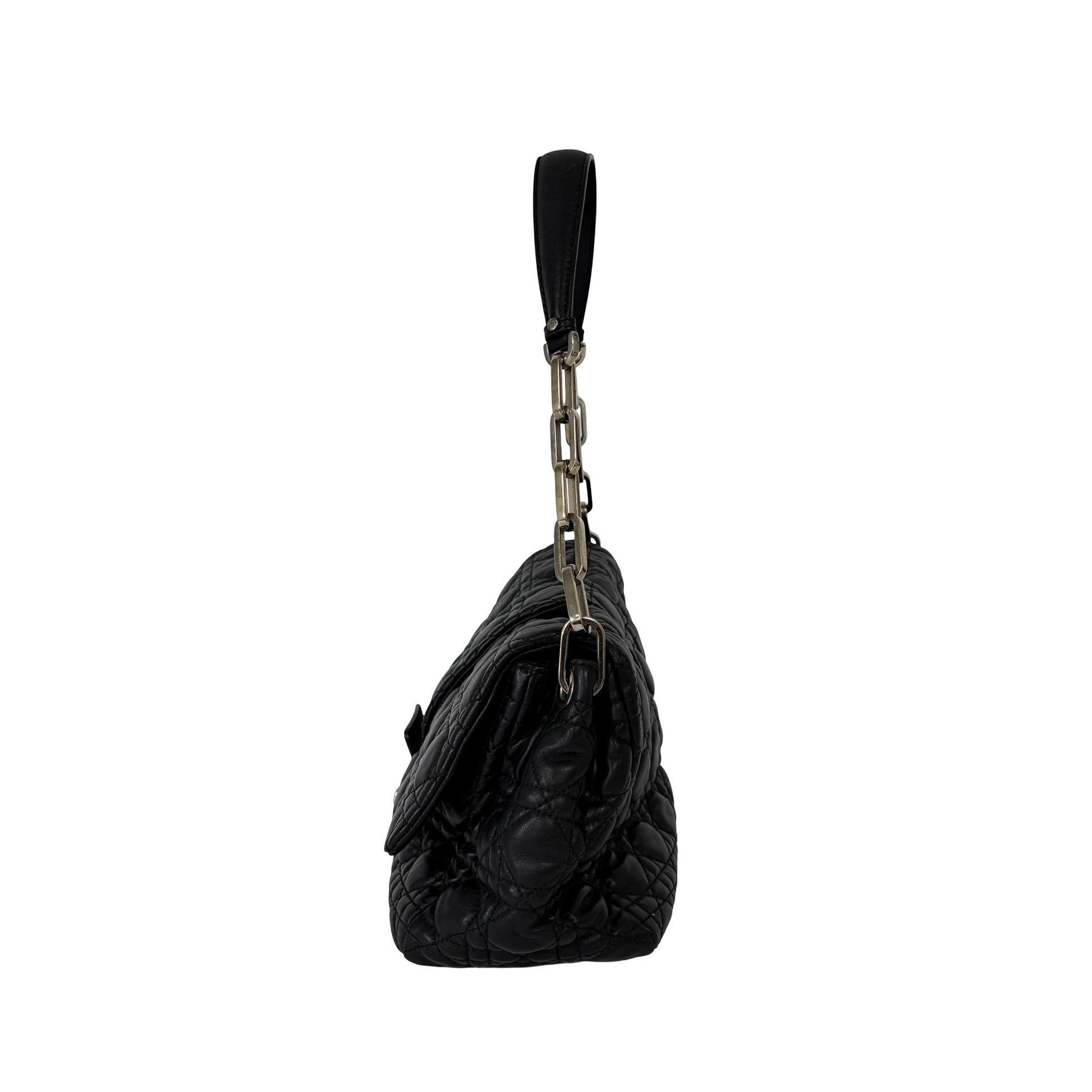 Christian Dior New Lock Flap Cannage Quilt Lambskin, Black, Leather, Handbag