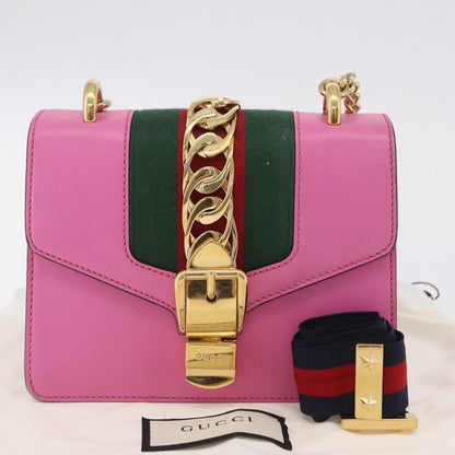 Gucci Sylvie Chain Leather, Pink, Leather, Shoulder Bag