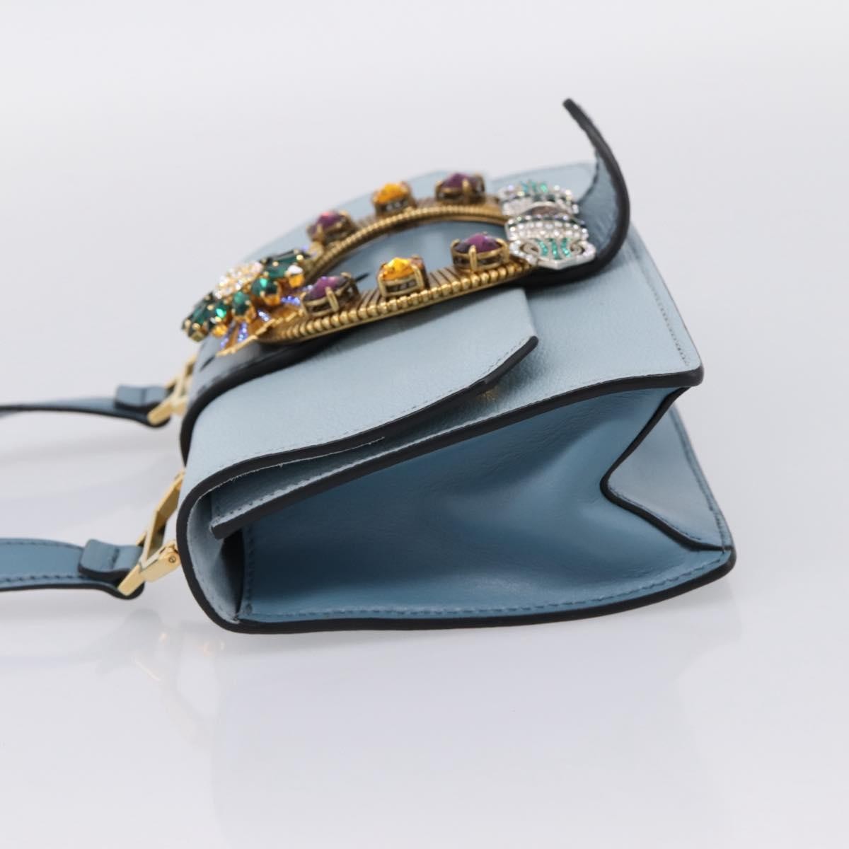 Miu Miu Madras Crystal Buckle Leather, Blue, Leather, Shoulder Bag