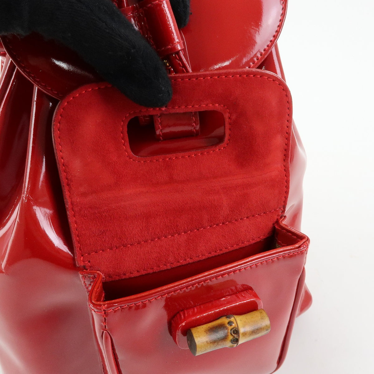 Gucci Vintage Bamboo Patent, Red, Patent Leather, Backpack