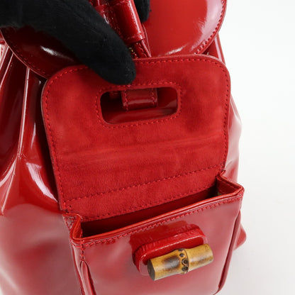 Gucci Vintage Bamboo Patent, Red, Patent Leather, Backpack