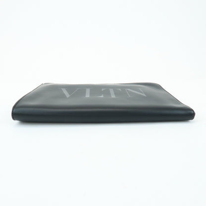 Valentino Garavani VLTN Zip Pouch Printed Leather, Black, Leather, Clutch
