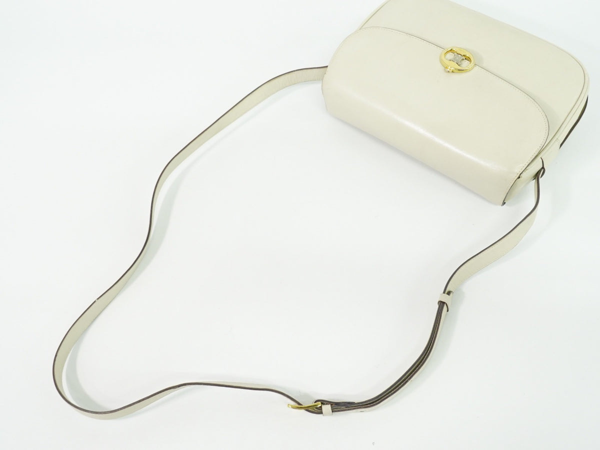 Celine Flap Shoulder Leather, Beige, Leather, Shoulder Bag