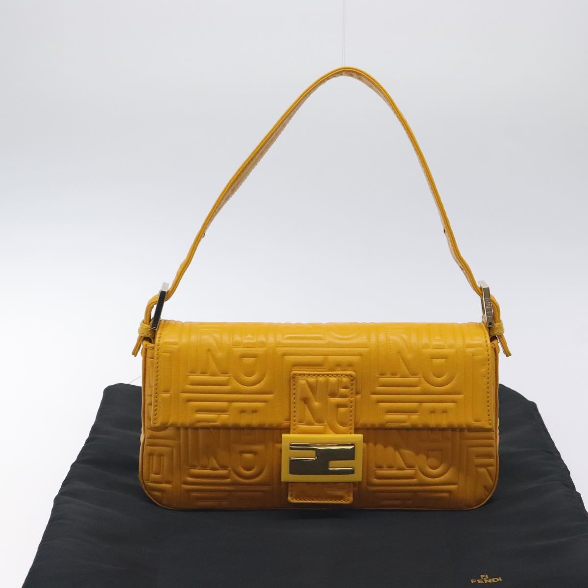Fendi Mamma Baguette Shoulder Bag Canvas, YELLOW, LEATHER, Shoulder bag