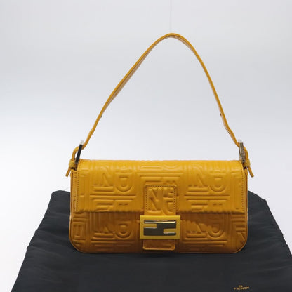 Fendi Mamma Baguette Shoulder Bag Canvas, YELLOW, LEATHER, Shoulder bag