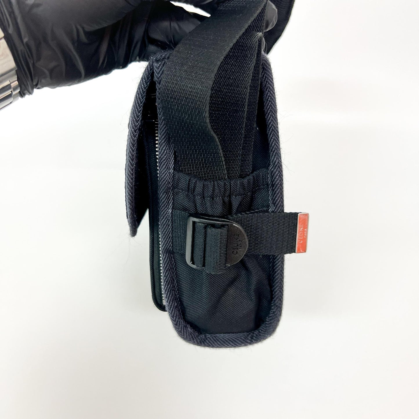 Celine Logo Trekking Messenger Nylon, Black, Nylon, Crossbody Bag