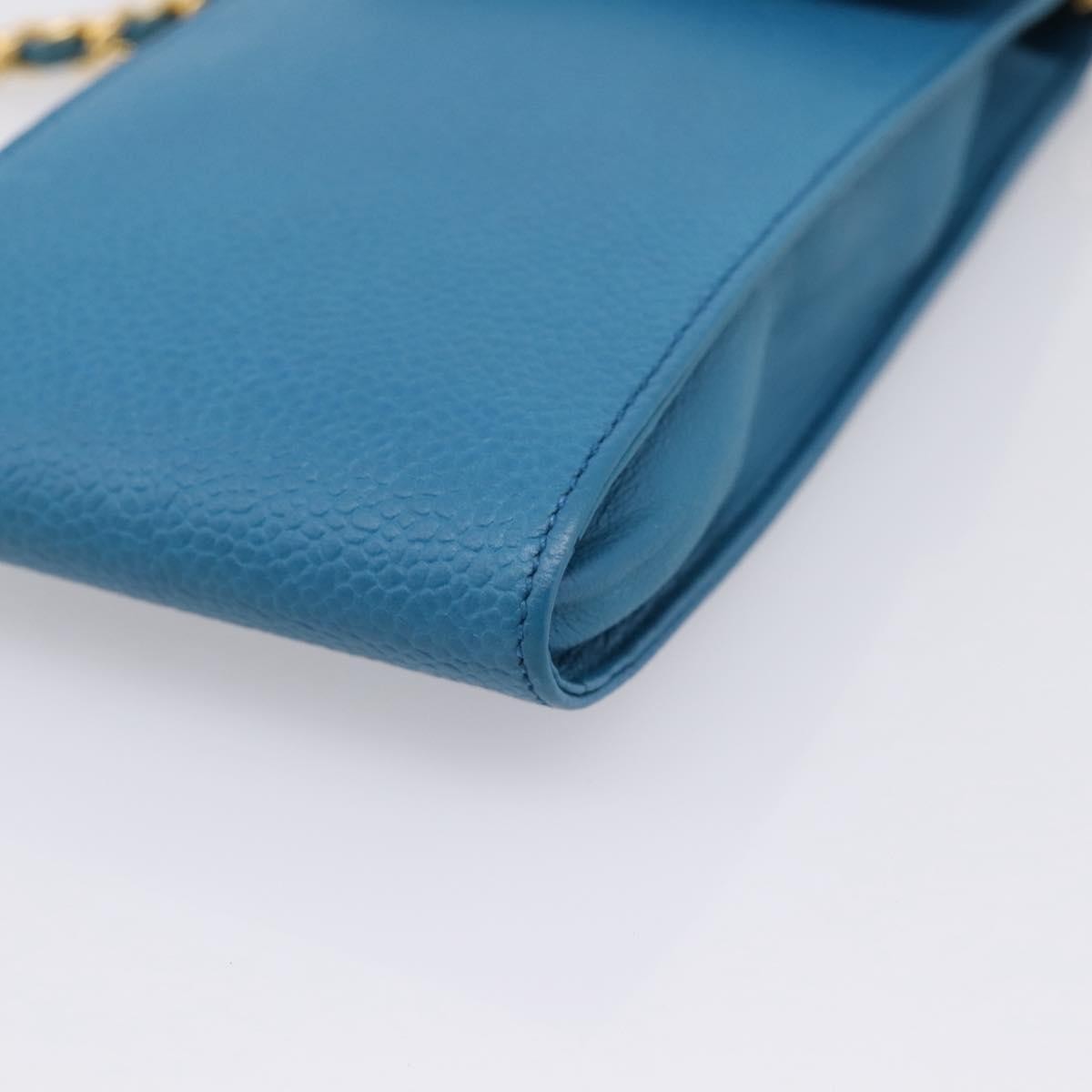 Chanel Vintage CC Phone Holder Caviar, Blue, Leather, Clutch