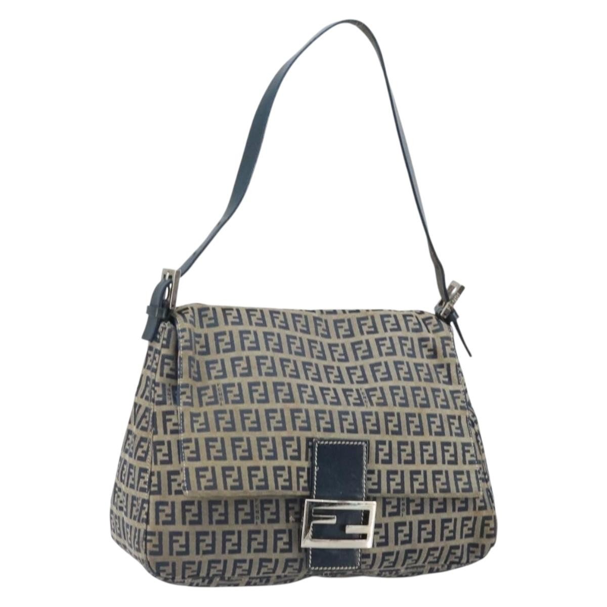 Fendi Mamma Baguette Zucchino canvas, Navy, Canvas, Shoulder Bag