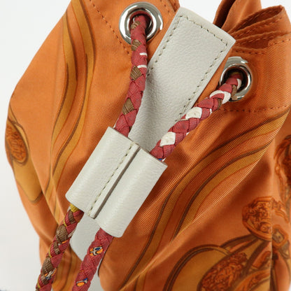 Hermes Soie Cool Printed Silk and Calfskin, Orange, Silk, Handbag