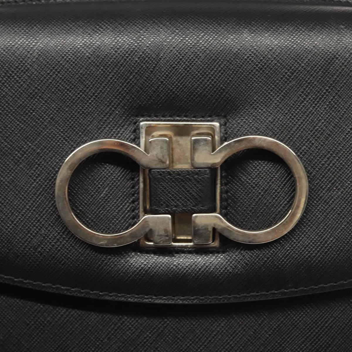 Salvatore Ferragamo Double Gancini Top Handle Saffiano Leather, Black, Leather, Handbag