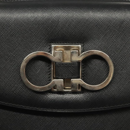 Salvatore Ferragamo Double Gancini Top Handle Saffiano Leather, Black, Leather, Handbag