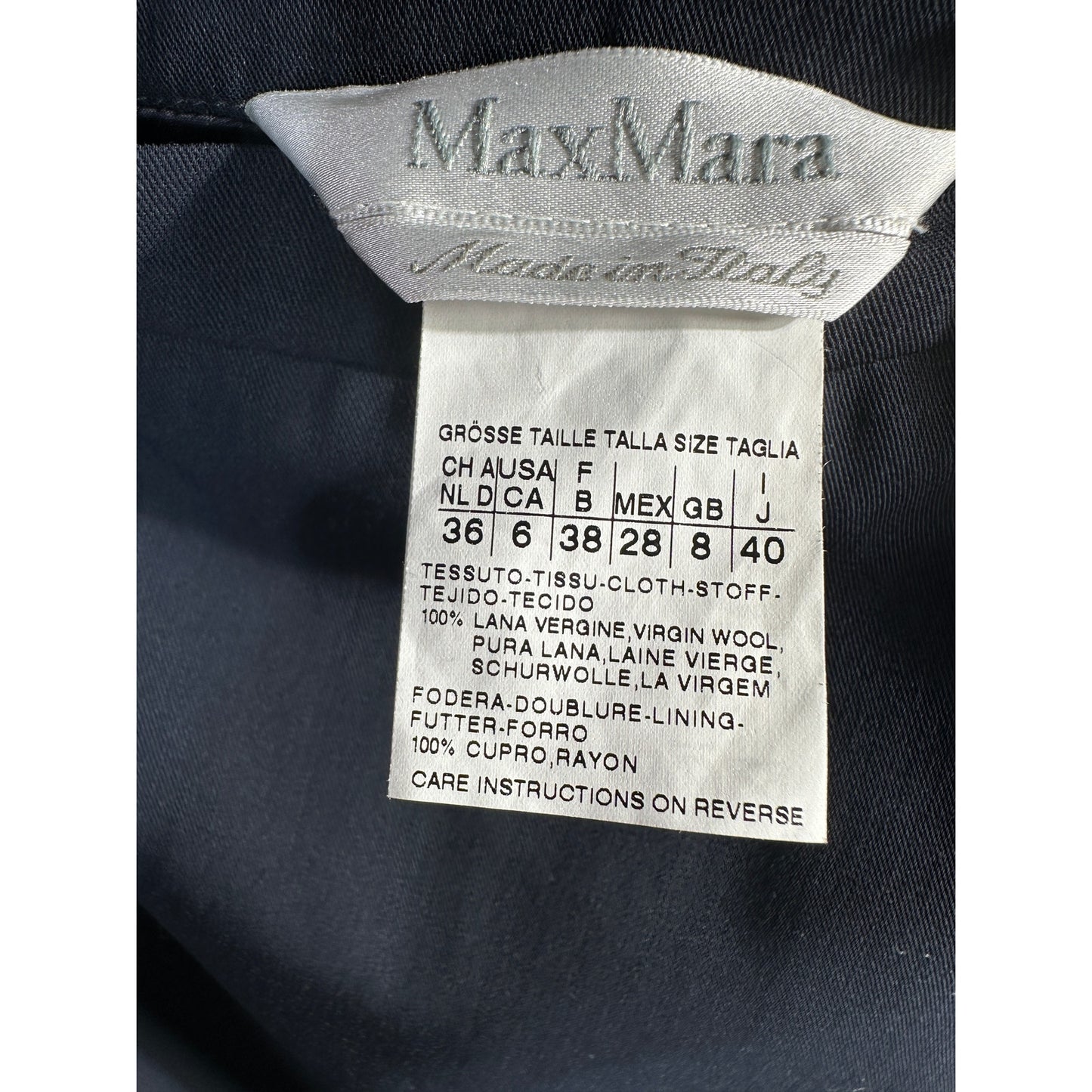 MAX MARA 100% Virgin Wool Straight Pencil Skirt High Rise Navy Blue Women's 6