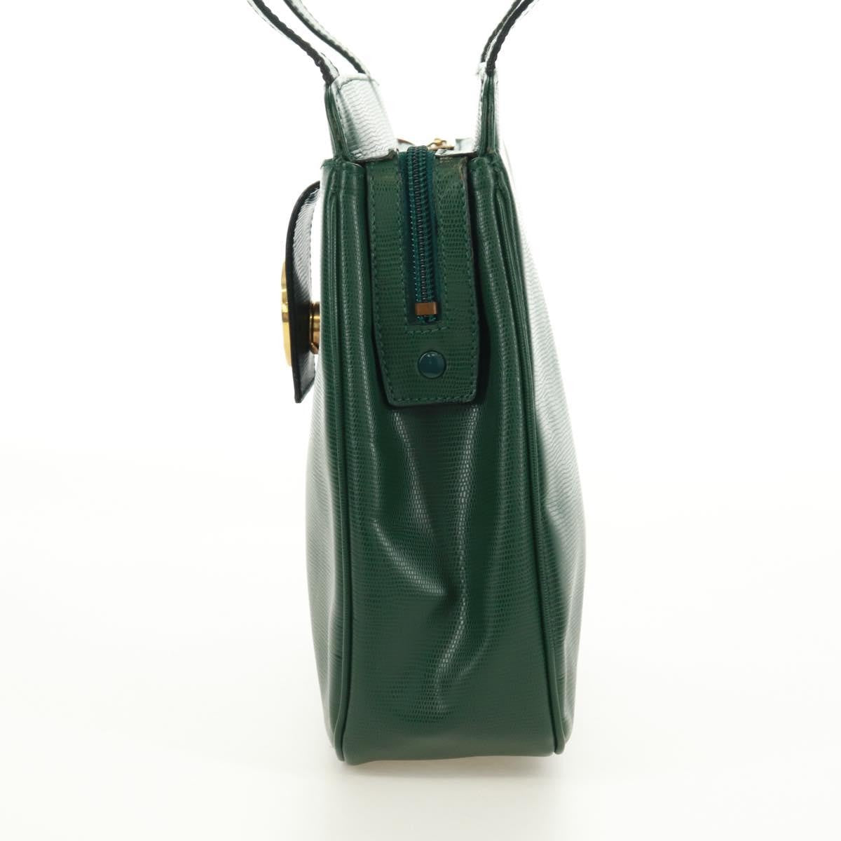 Celine Circle Logo Leather, Green, Leather, Shoulder Bag