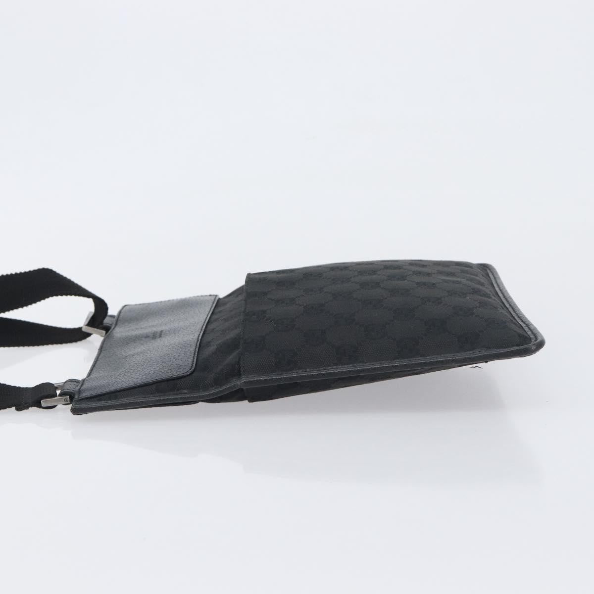 Gucci Vintage Flat Messenger GG Canvas and Leather, Black, Canvas, Handbag