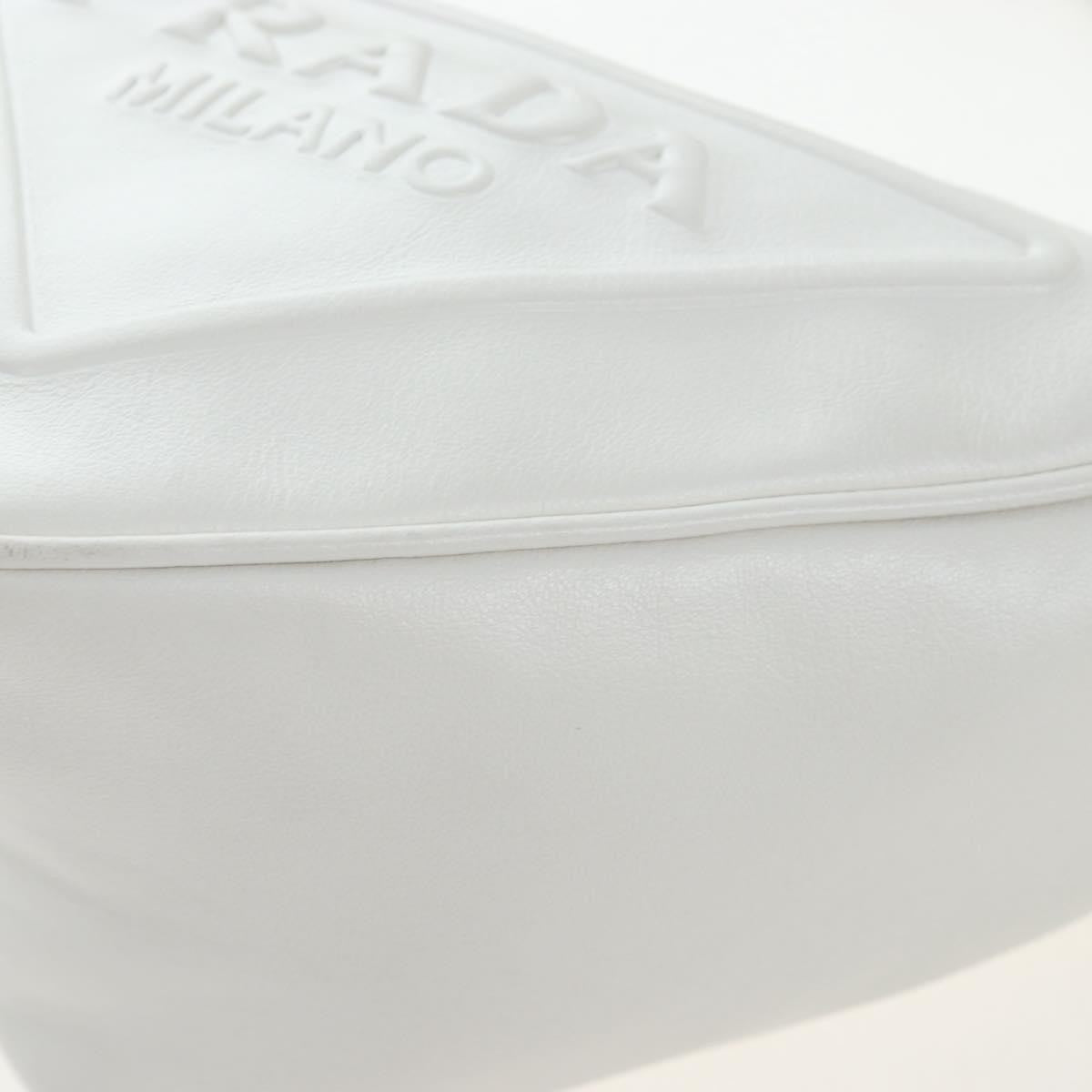 Prada Triangle Logo Wristlet Embossed Leather, White, Leather, Clutch