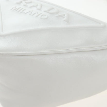 Prada Triangle Logo Wristlet Embossed Leather, White, Leather, Clutch