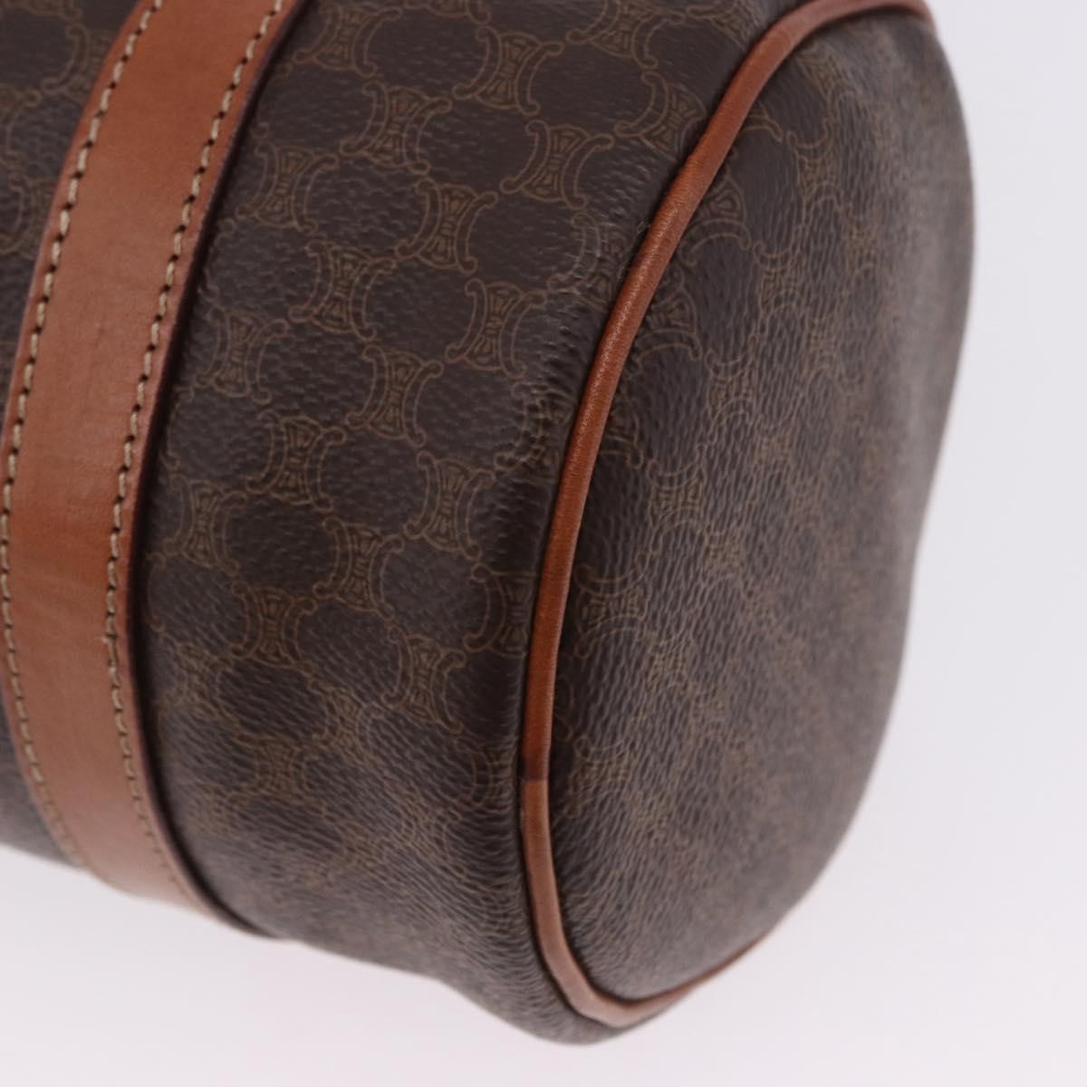 Celine Vintage Barrel Macadam Canvas & Leather, Brown, PVC, Handbag