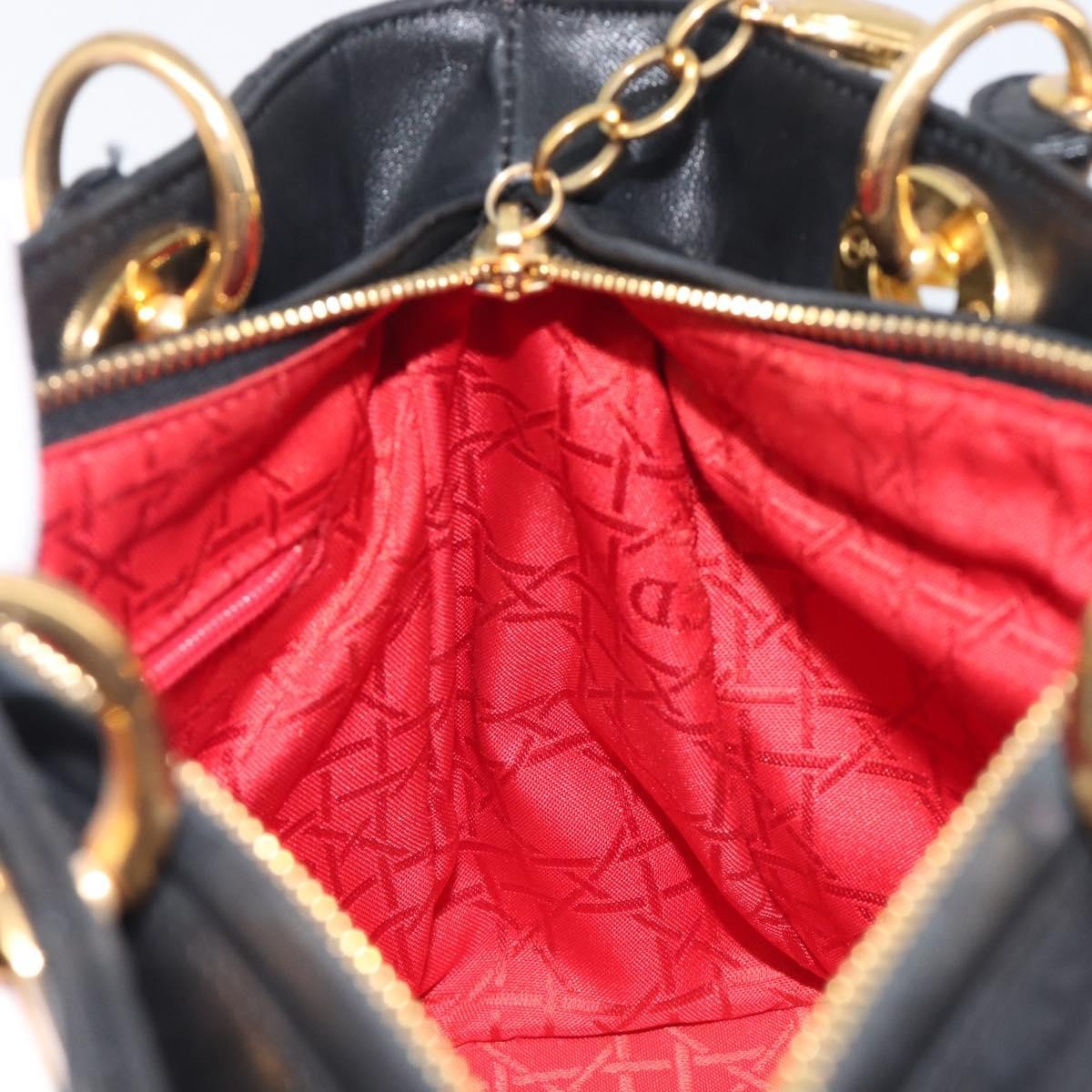 Christian Dior Vintage Lady Dior Cannage Quilt Lambskin, Black, Leather, Handbag
