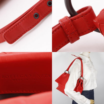 Bottega Veneta Intrecciato Shoulder Leather, Red, Calfskin, Shoulder Bag