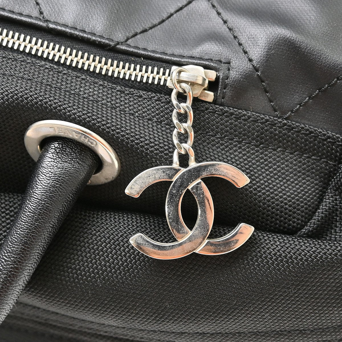 Chanel Biarritz Duffle Quilted Canvas, Black, Canvas, Tote Bag