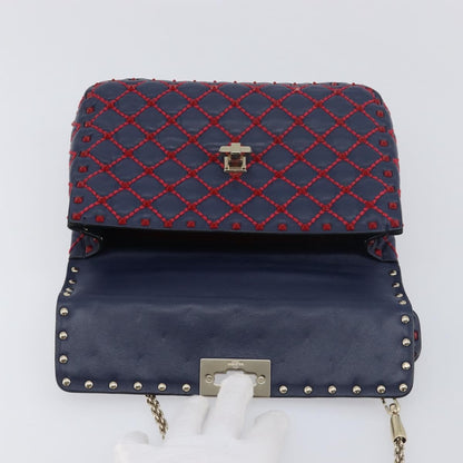 Valentino Garavani Rockstud Spike Flap Quilted Leather, Navy, Leather, Shoulder Bag