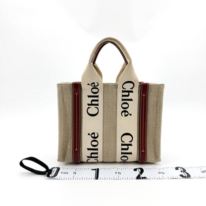 Chloe Woody Canvas with Leather, Brown, Canvas, Tote Bag