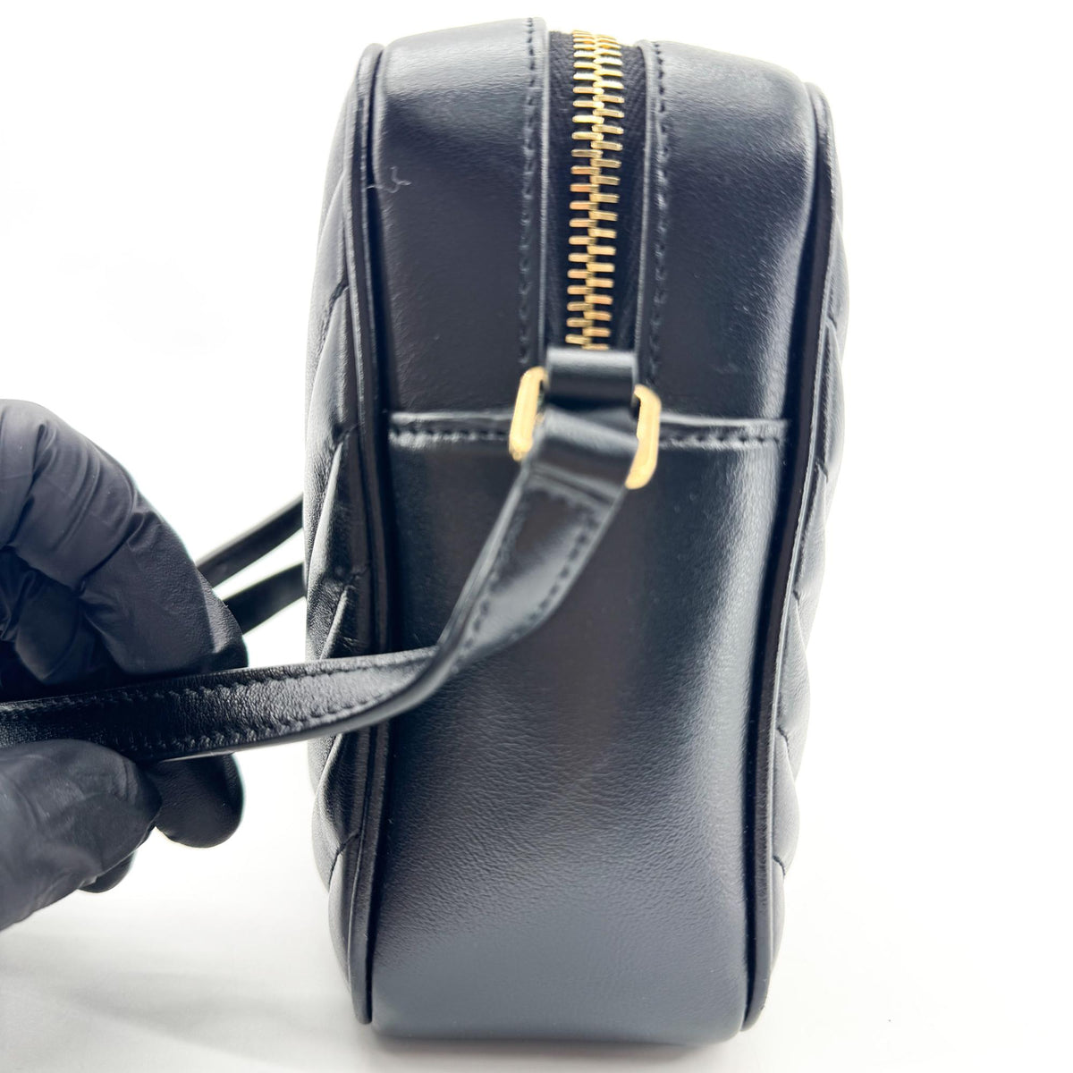 Saint Laurent Lou Camera Matelasse Chevron Leather, Black, Calfskin, Handbag