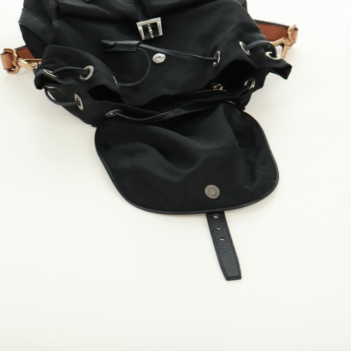 Prada Double Pocket Drawstring Tessuto, Black, Nylon, Shoulder Bag