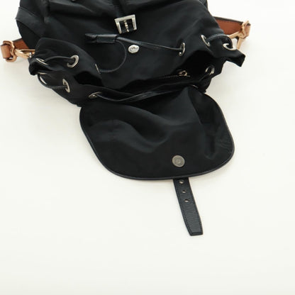 Prada Double Pocket Drawstring Tessuto, Black, Nylon, Shoulder Bag