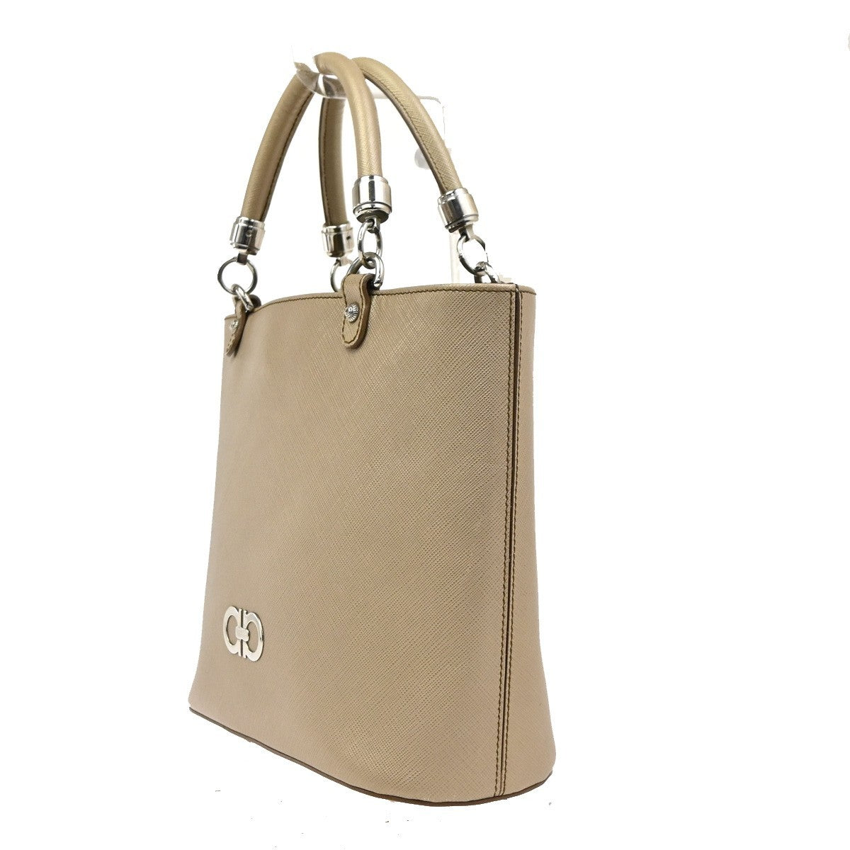 Salvatore Ferragamo Gancini Leather, Beige, Leather, Handbag