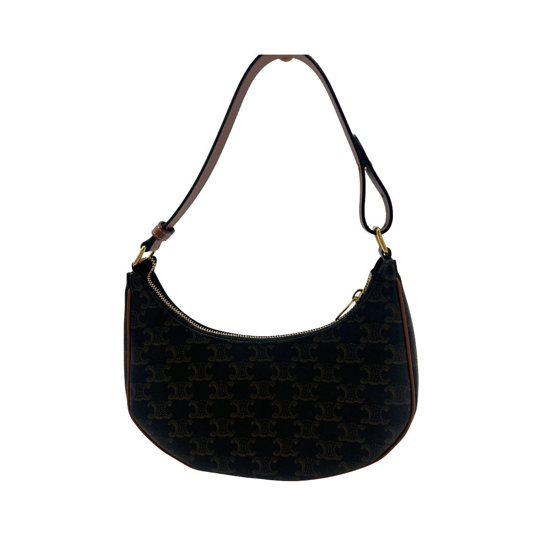 Celine Ava Triomphe Canvas, Brown, Leather, Shoulder Bag