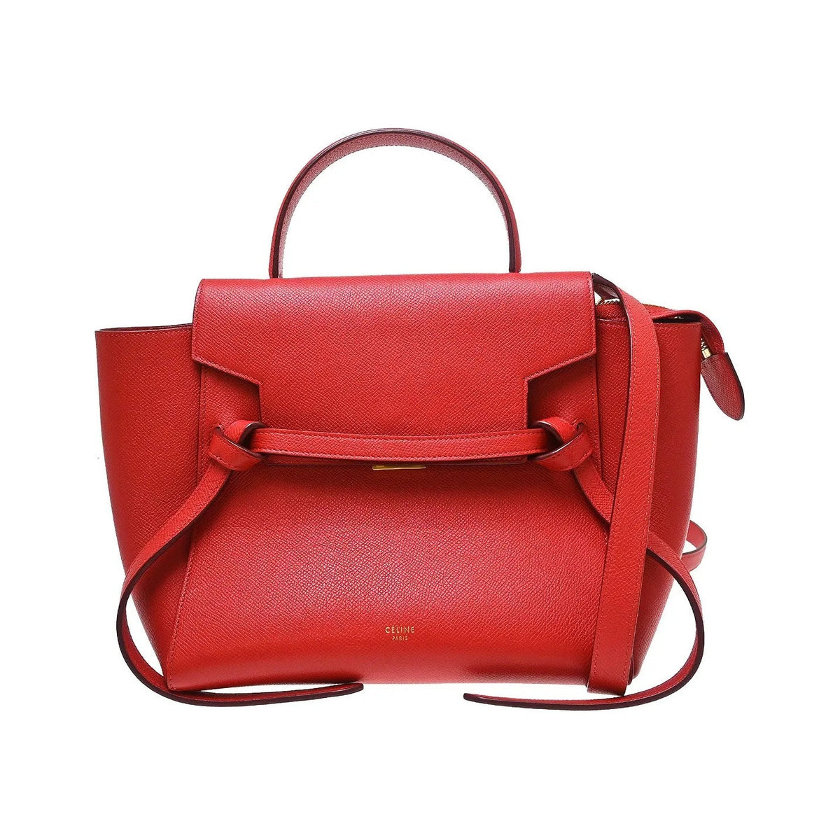 Celine Belt Calfskin, Red, Leather, Handbag