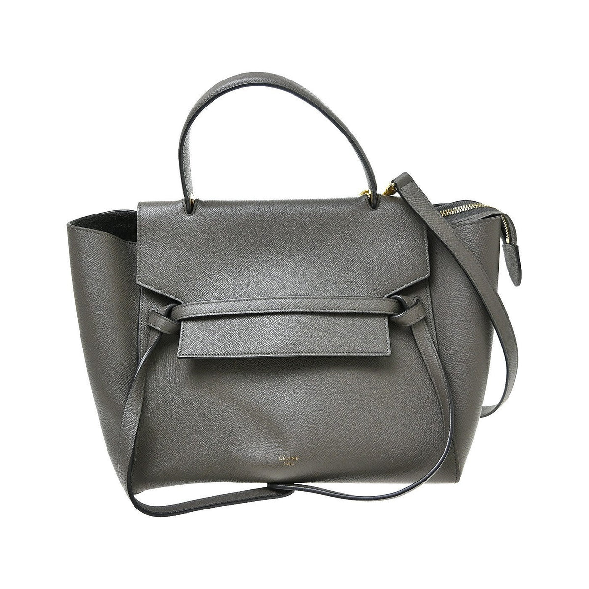 Celine Belt Leather, Gray, Leather, Handbag