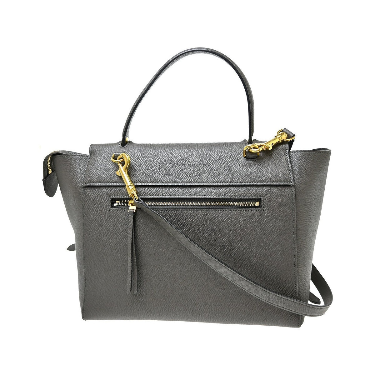 Celine Belt Leather, Gray, Leather, Handbag