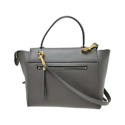 Celine Belt Leather, Gray, Leather, Handbag