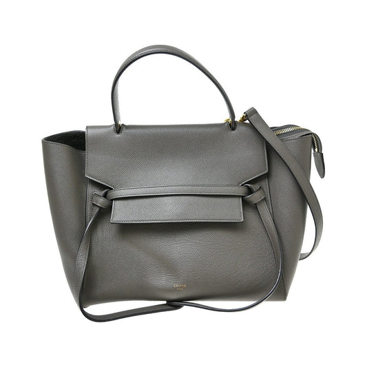 Celine Belt Leather, Gray, Leather, Handbag