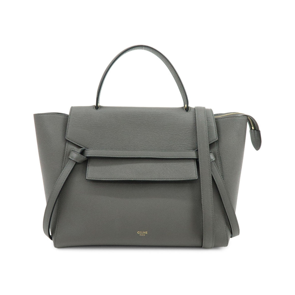 Celine Belt Textured Leather, Gray, Calfskin, Handbag
