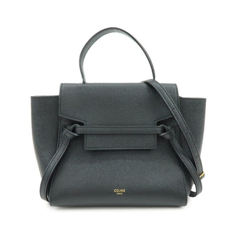 Celine Belt Textured Leather, Black, Leather, Handbag