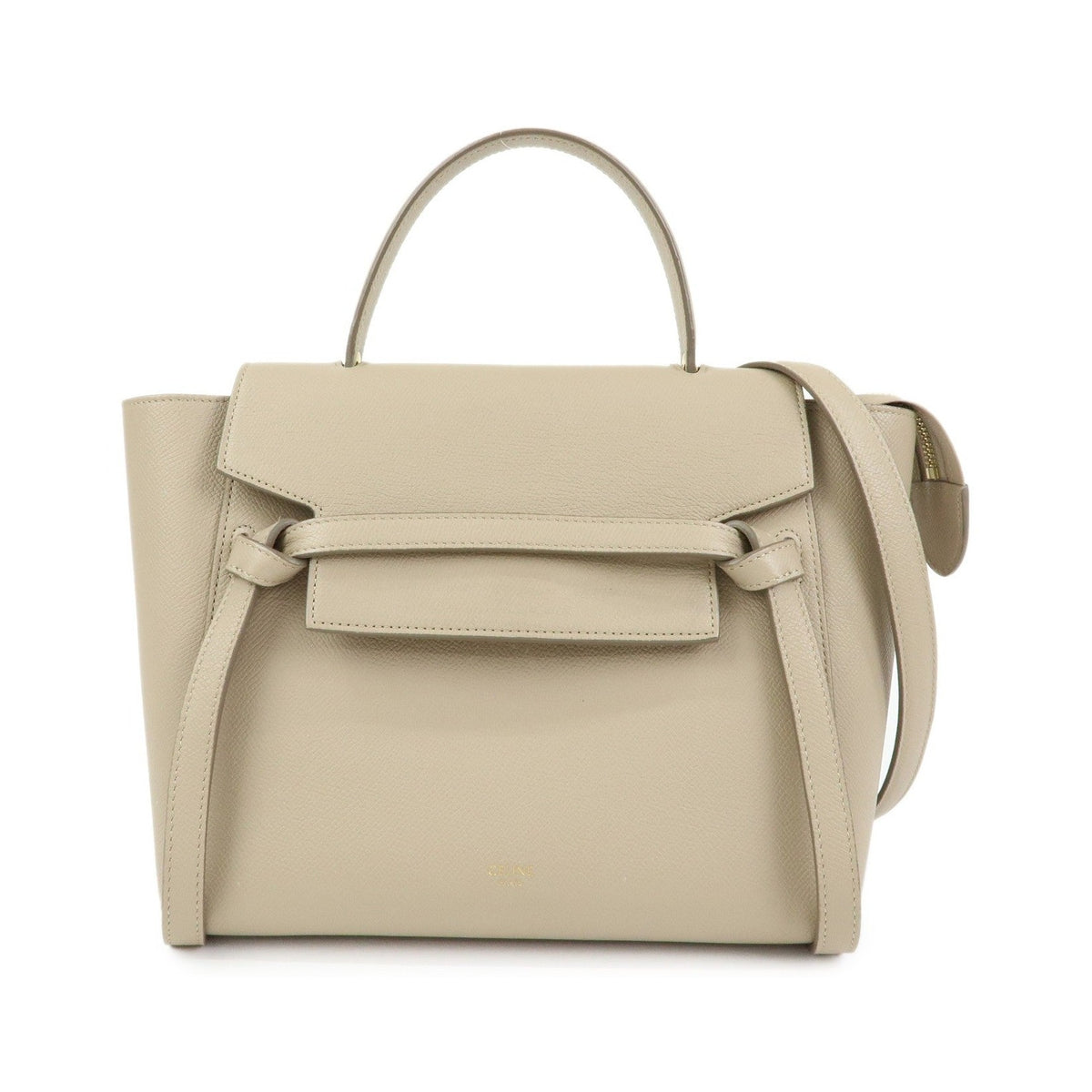 Celine Belt Textured Leather, Beige, Leather, Handbag