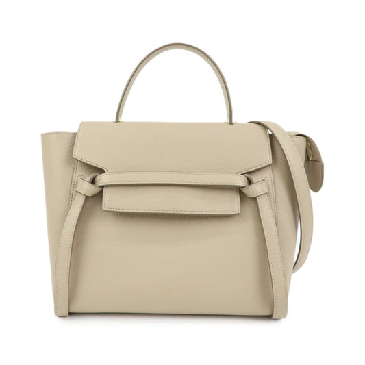 Celine Belt Textured Leather, Beige, Leather, Handbag