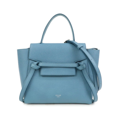 Celine Belt Textured Leather, Blue, Leather, Handbag
