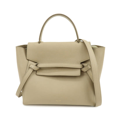 Celine Belt Textured Leather, Beige, Leather, Handbag