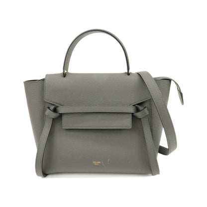 Celine Belt Textured Leather, Gray, Leather, Handbag
