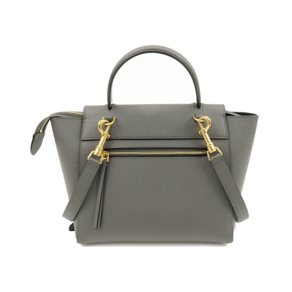 Celine Belt Textured Leather, Gray, Leather, Handbag