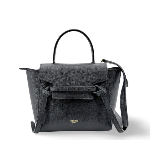 Celine Belted Zip Satchel Studded Leather and Canvas, Black, Calfskin, Handbag